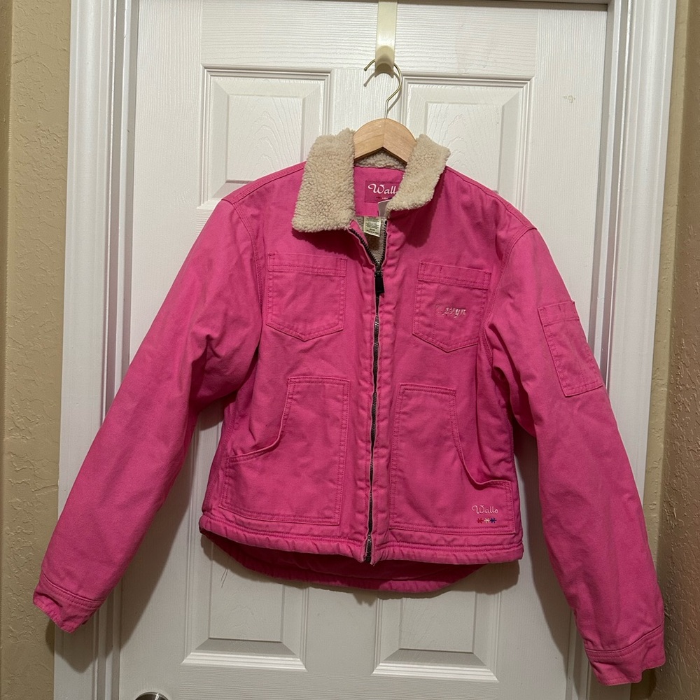 Vintage Walls Pink Work Utility Duck Sherpa Lined Insulated Jacket Women Small